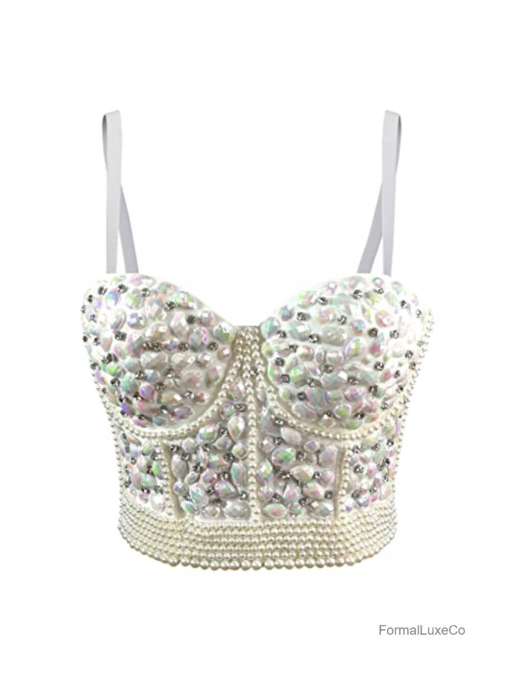 Rhinestone Bead Bustier Crop Top Glitter Corset Party Club Vest